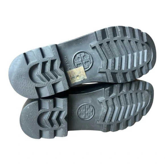 Tory Burch Black Tall Sarah Logo Rain Boots Gold Medallion Style 37568, Size 5 - Picture 9 of 11